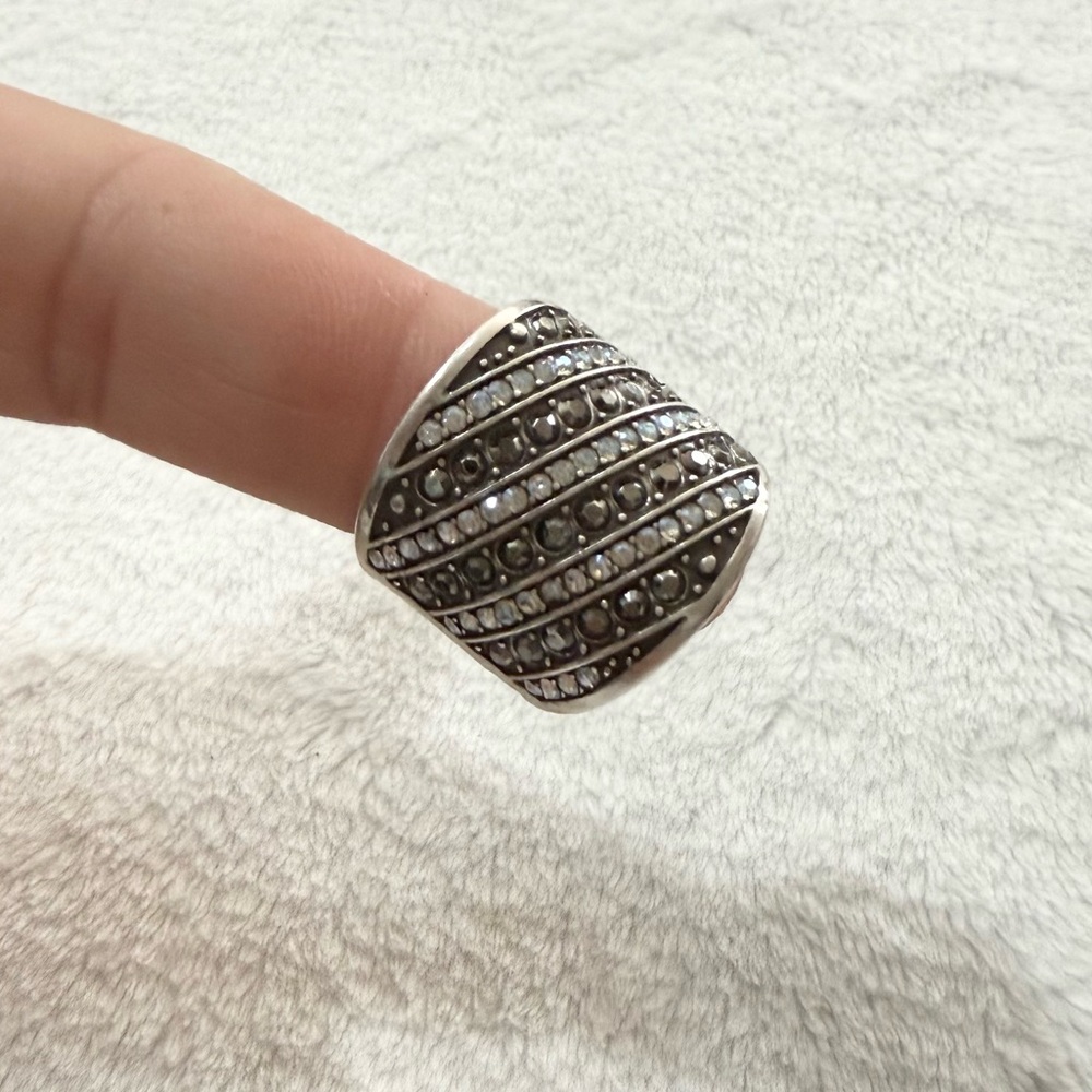 Brighton Starlight Silver Clear & Black Crystal Wide Ring